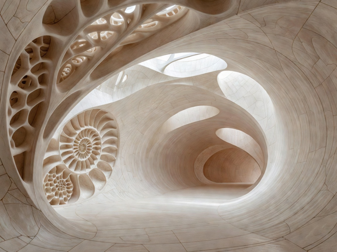 Unconventional curvilinear architectural structure with organic shapes
