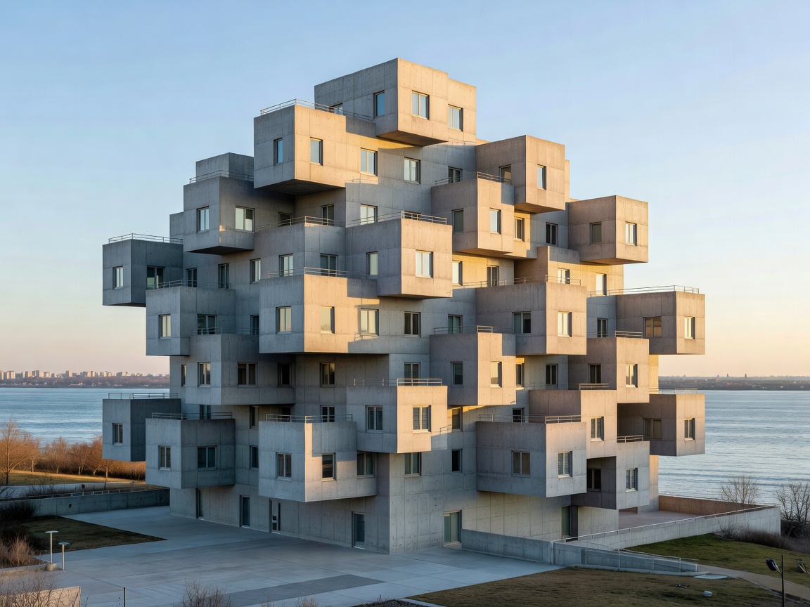 Geometric interlocking modular concrete cubic apartment complex