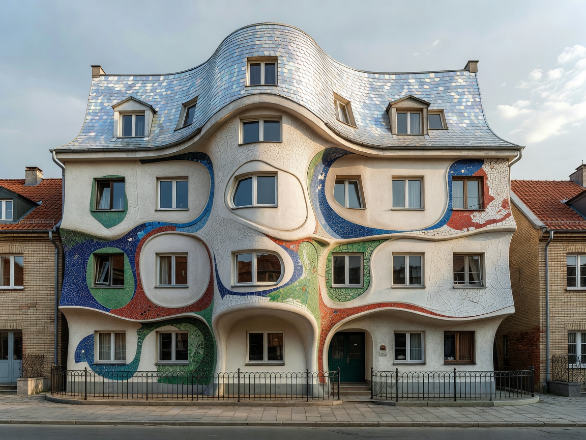 Krzywy Domek crooked building elevation in Sopot